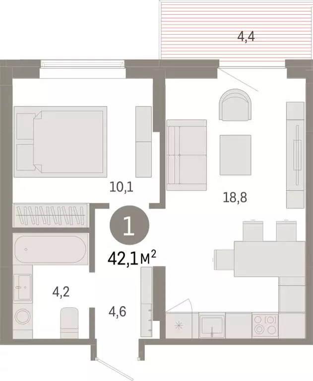 1-комнатная квартира: Омск, Кировский округ (42.06 м) - Фото 1