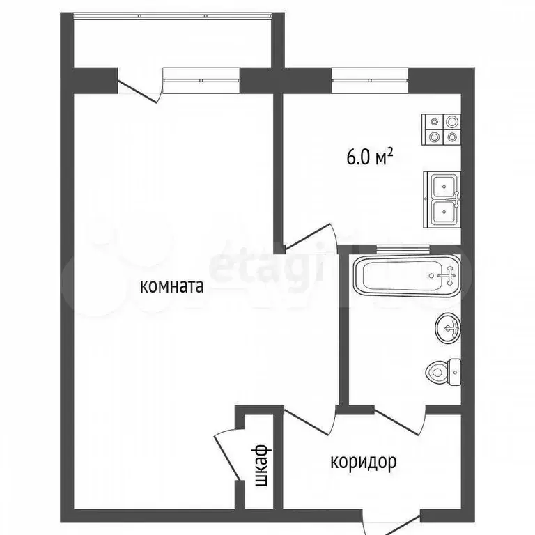 1-к. квартира, 31,9 м, 5/5 эт. - Фото 0