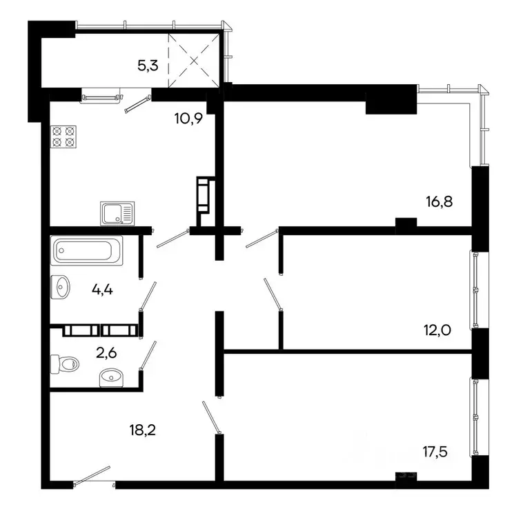 3-к кв. Крым, Симферополь ул. Севастопольская, 41/8 (87.7 м) - Фото 1