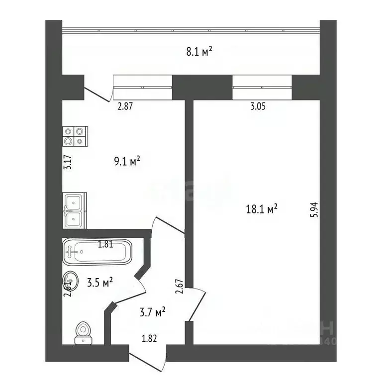 1-к кв. Тюменская область, Тюмень ул. Василия Гольцова, 26 (34.4 м) - Фото 2