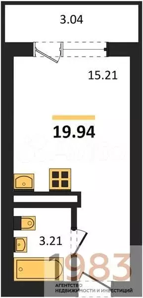 Квартира-студия, 19,9 м, 18/20 эт. - Фото 0