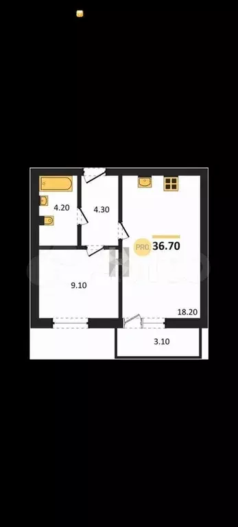 1-к. квартира, 36,7 м, 3/8 эт. - Фото 1