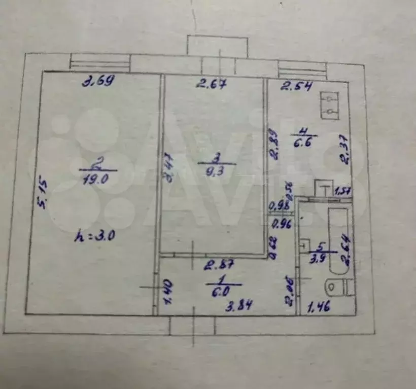 2-к. квартира, 44,8 м, 3/3 эт. - Фото 0