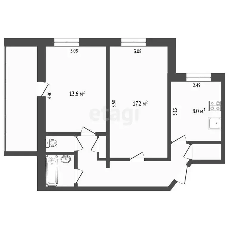 2-комнатная квартира: Тюмень, Широтная улица, 43 (53.3 м) - Фото 1
