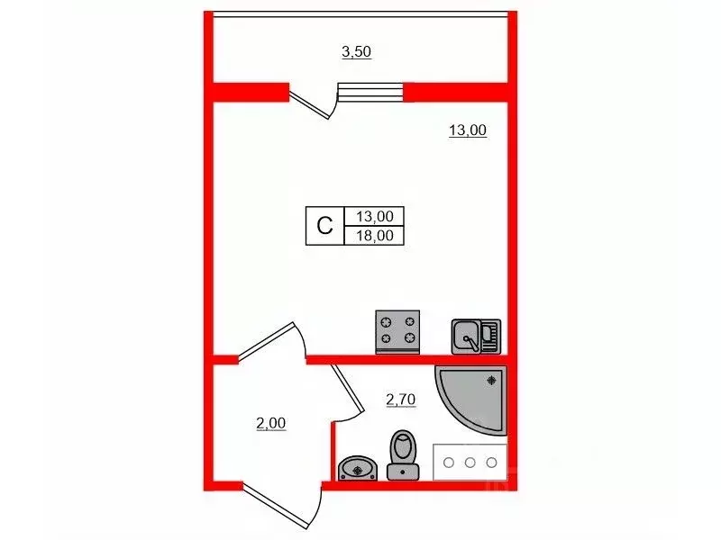 Студия Санкт-Петербург дор. Муринская, 8к1 (18.0 м) - Фото 1