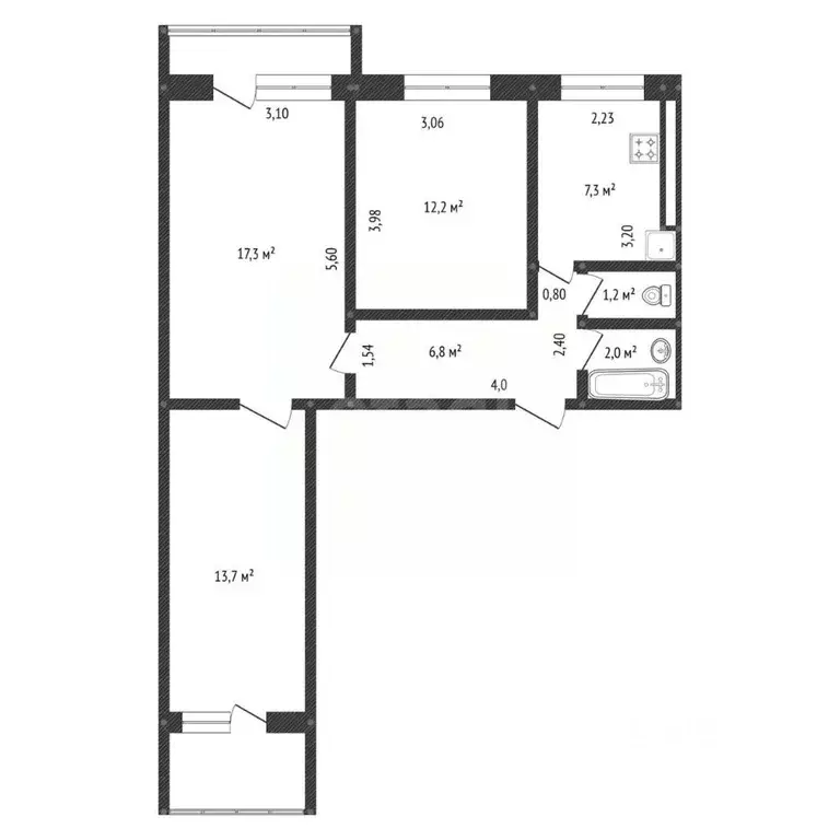 3-к кв. Башкортостан, Уфа ул. Рабкоров, 8 (62.9 м) - Фото 1