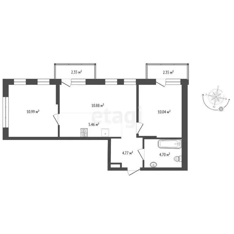 2-комнатная квартира: Тюмень, Тарманская улица (51.54 м) - Фото 0