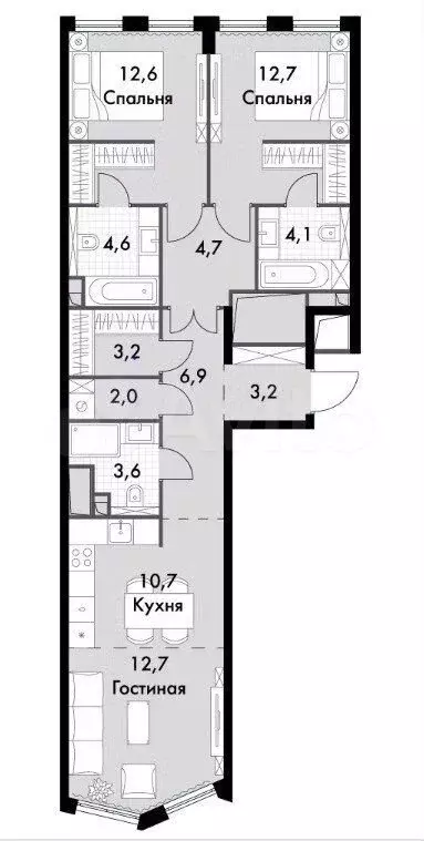 2-к. квартира, 81м, 22/26эт. - Фото 1