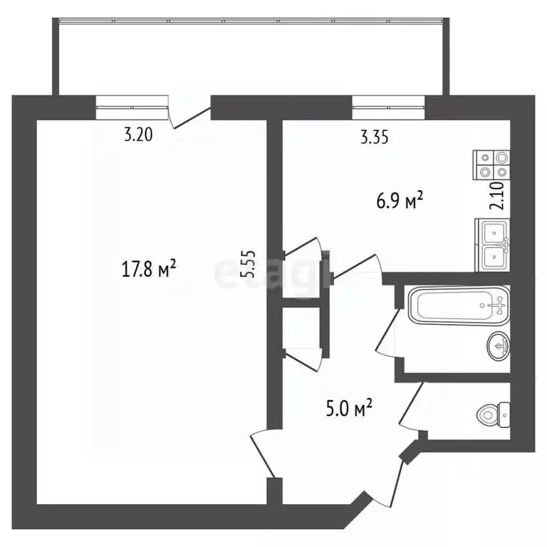 1-к кв. Крым, Симферополь городской округ, Грэсовский пгт ул. ... - Фото 2