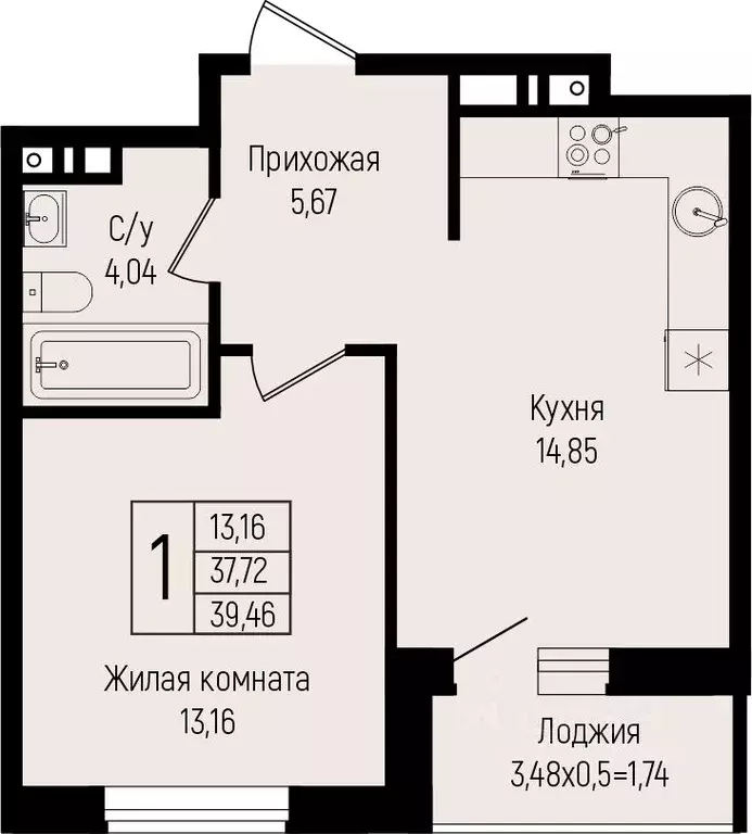 1-к кв. Краснодарский край, Краснодар ул. Михаила Барибана (39.46 м) - Фото 0