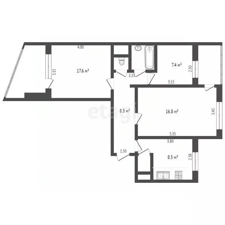 3-к кв. Крым, Симферополь ул. Бела Куна (61.8 м) - Фото 1