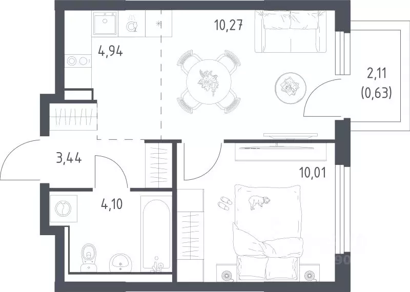 1-к кв. Московская область, Ленинский городской округ, Мисайлово пгт, ... - Фото 1