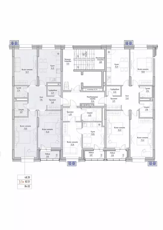 3-к. квартира, 84 м, 7/9 эт. - Фото 1