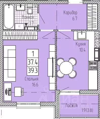 1-к кв. Калининградская область, Зеленоградск ул. Римская, 5к2 (41.9 ... - Фото 0