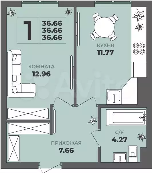 1-к. квартира, 36,7 м, 1/8 эт. - Фото 1