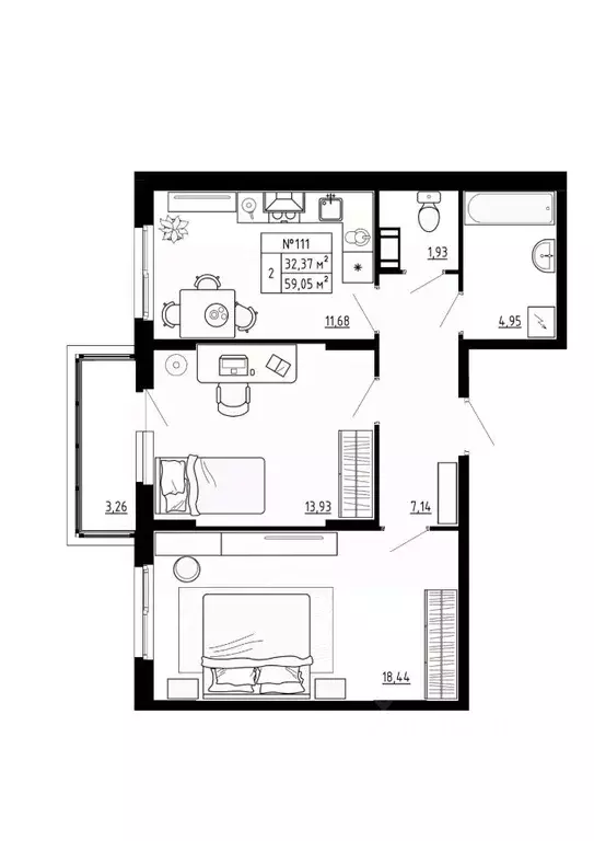 2-к кв. Ленинградская область, Ломоносовский район, Аннинское ... - Фото 1