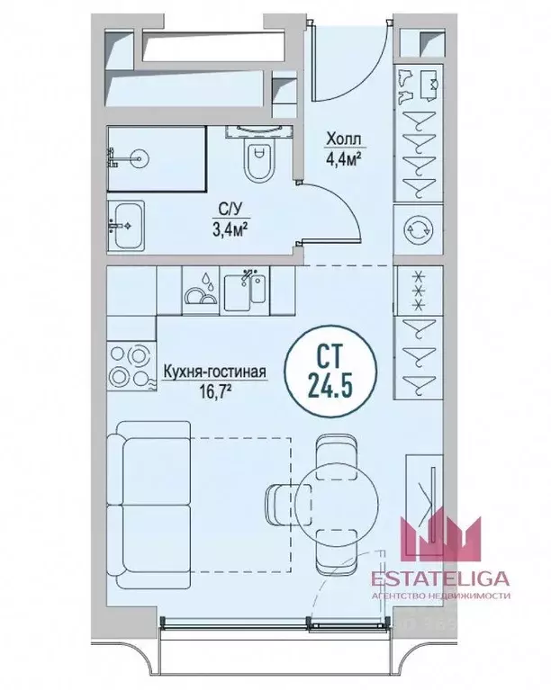 Квартира, студия, 24.5 м - Фото 0