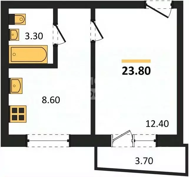 1-к кв. Челябинская область, Челябинск ул. Молодогвардейцев, 34 (23.8 ... - Фото 2