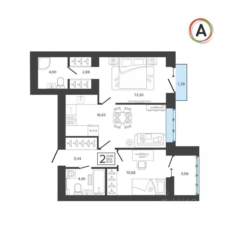 2-к кв. Брянская область, Брянск Советская ул., 122 (61.32 м) - Фото 0