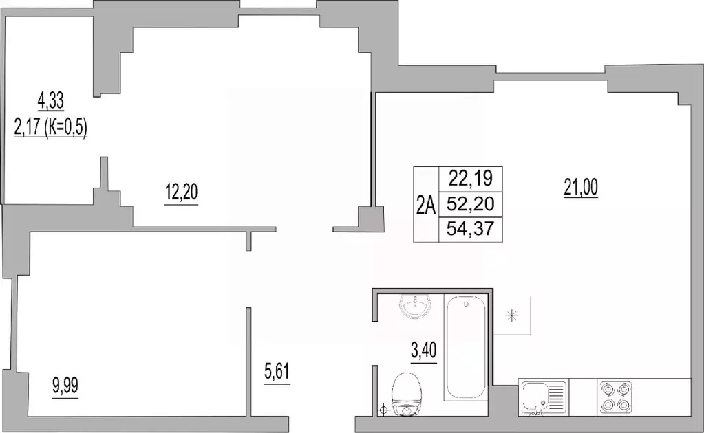 2-к кв. Псковская область, Псков ул. Юности, 32 (54.37 м) - Фото 0