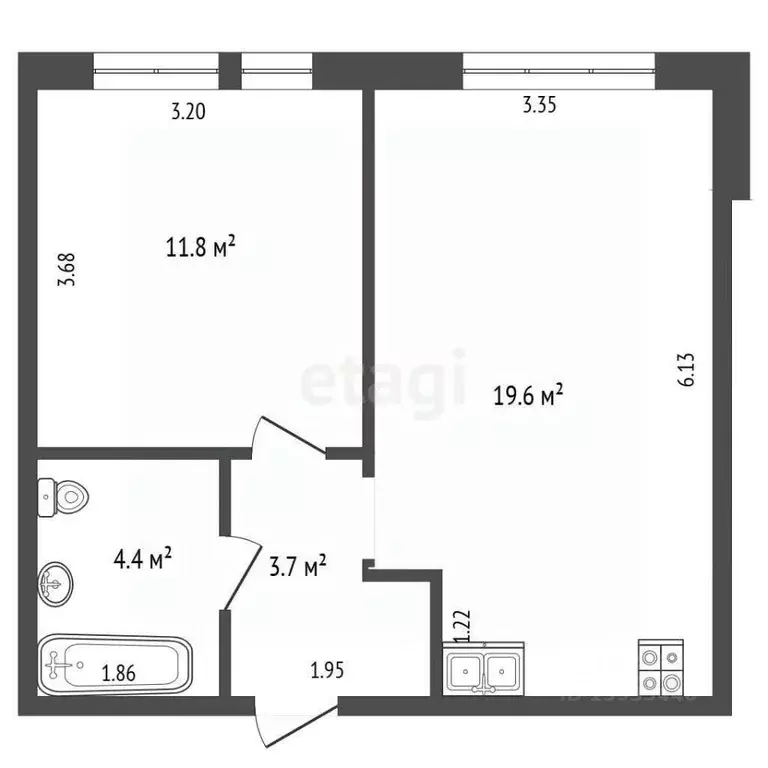 1-к кв. Тюменская область, Тюмень Полевая ул., 117к4 (39.7 м) - Фото 0