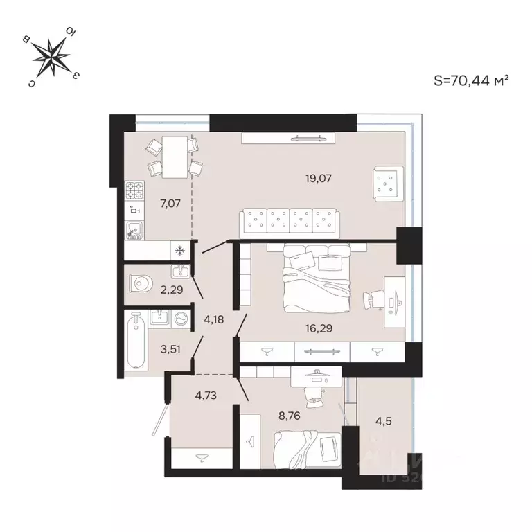 3-к кв. Карелия, Петрозаводск Береговая ул. (70.35 м) - Фото 1