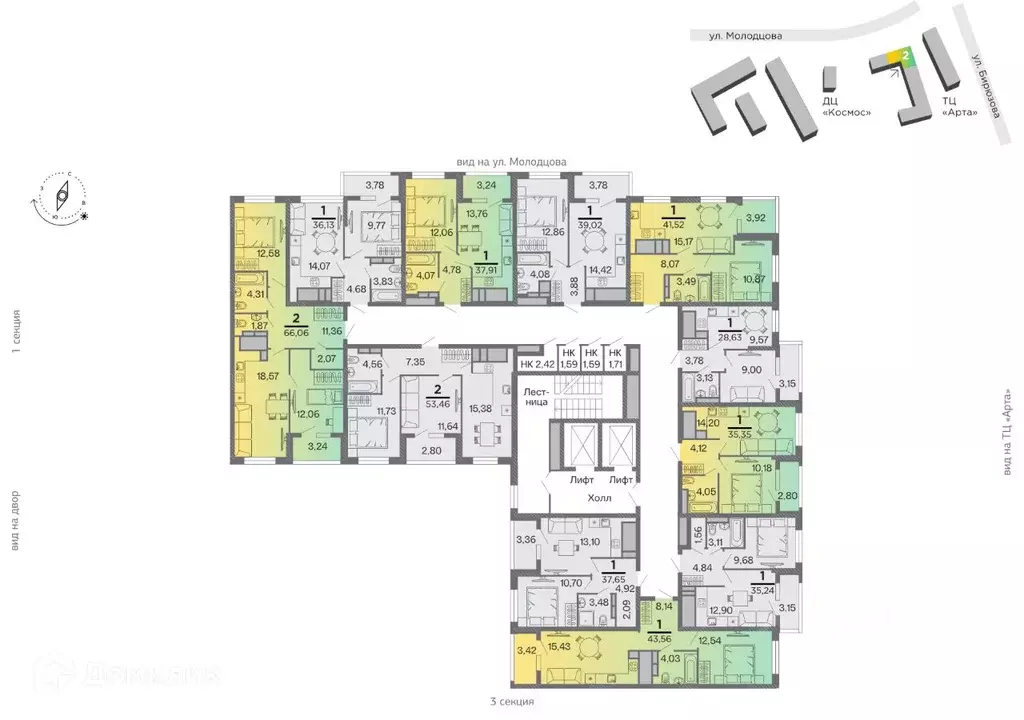 1-к кв. Рязанская область, Рязань Бирюзова Парк жилой комплекс (41.52 ... - Фото 2
