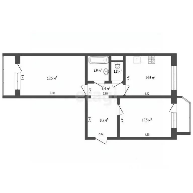 2-к кв. Тюменская область, Тюмень Широтная ул., 136к5 (66.0 м) - Фото 2