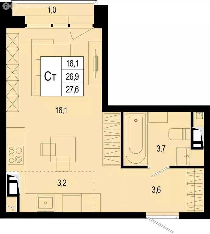 Квартира-студия: Московская область, городской округ Подольск, деревня ... - Фото 1