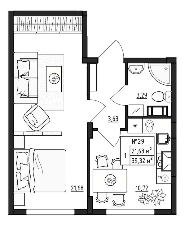 1-комнатная квартира: Малое Верево, жилой комплекс Верево-Сити (39.32 ... - Фото 1