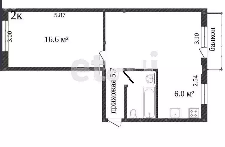 2-комнатная квартира: Вологда, Комсомольская улица, 36 (50.3 м) - Фото 1