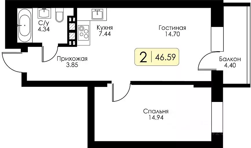 1-к кв. Тверская область, Тверь Урбан Парк жилой комплекс (47.4 м) - Фото 0