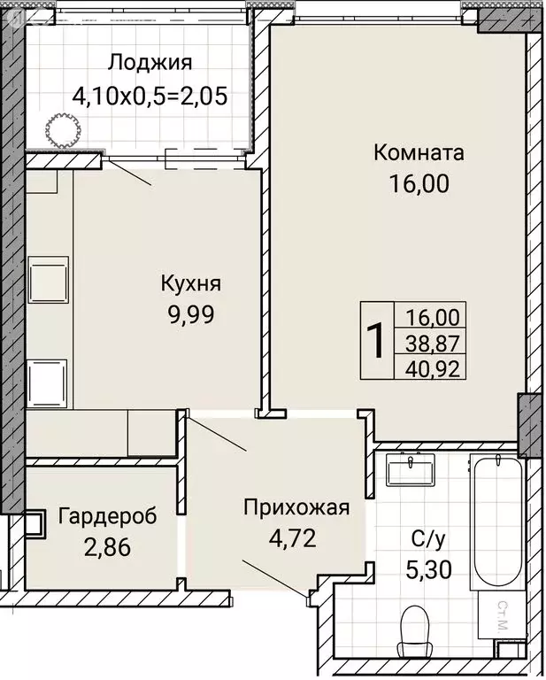 1-комнатная квартира: Севастополь, улица Братьев Манганари, 28 (40.92 ... - Фото 0