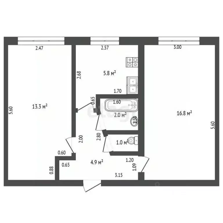 2-к кв. Башкортостан, Стерлитамак просп. Октября, 18 (43.8 м) - Фото 1