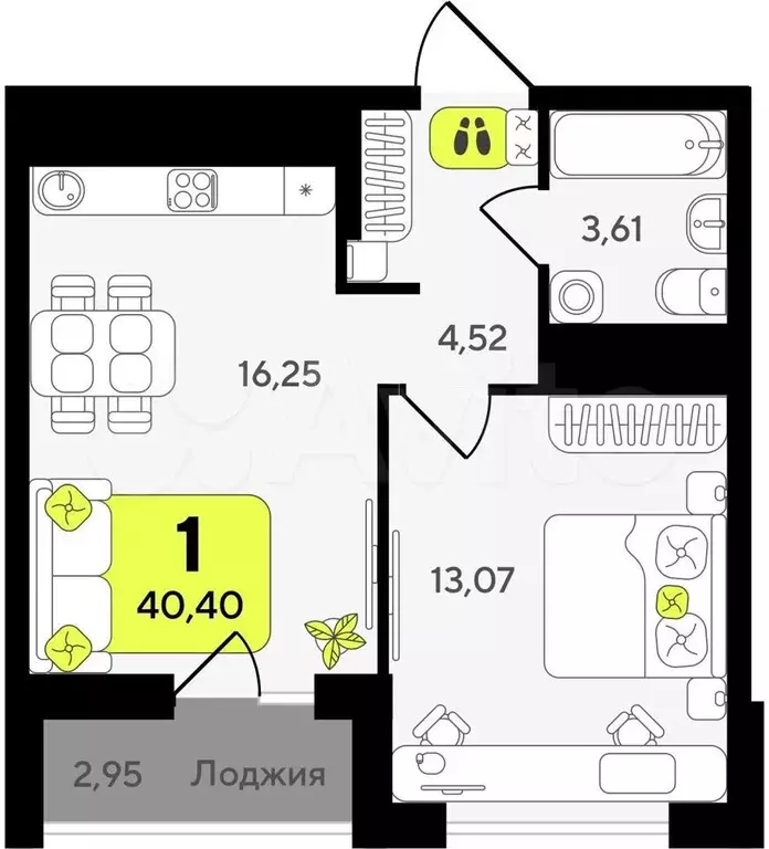 1-к. квартира, 40,4 м, 18/19 эт. - Фото 1