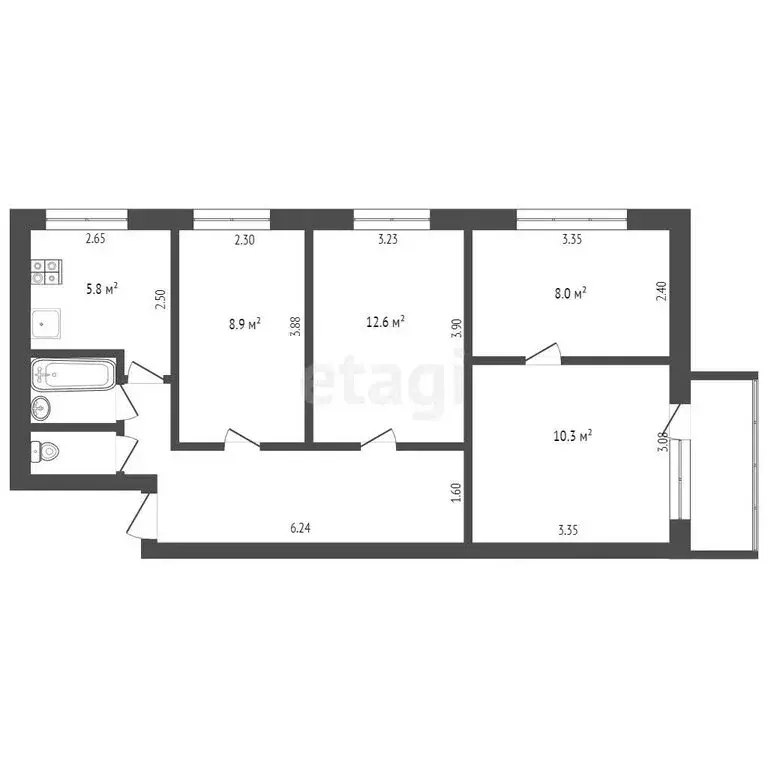 3-комнатная квартира: Усть-Качка, Октябрьская улица, 3 (60.4 м) - Фото 0