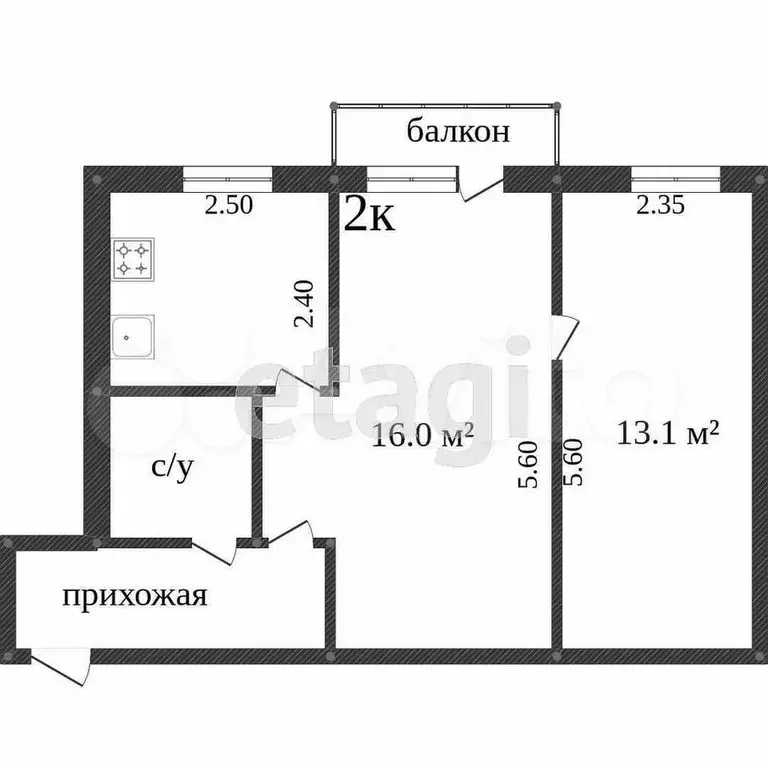 2-к. квартира, 45,2 м, 3/3 эт. - Фото 0