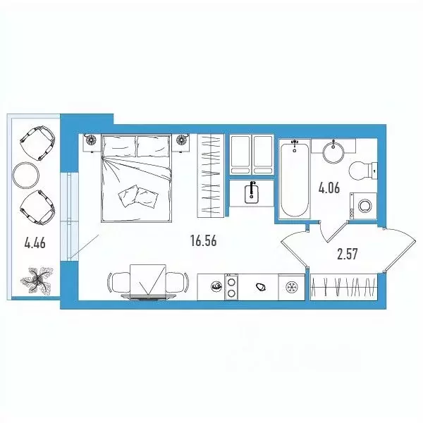 Студия Санкт-Петербург ул. Тельмана, 37 (24.53 м) - Фото 1