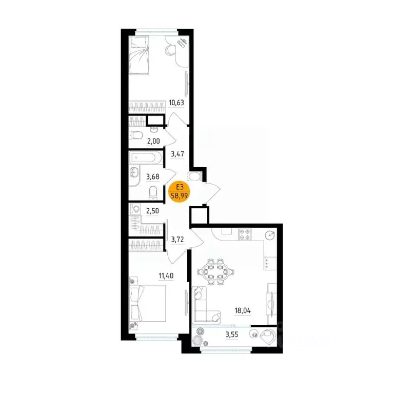 2-к кв. Рязанская область, Рязань ул. Земнухова (58.99 м) - Фото 0
