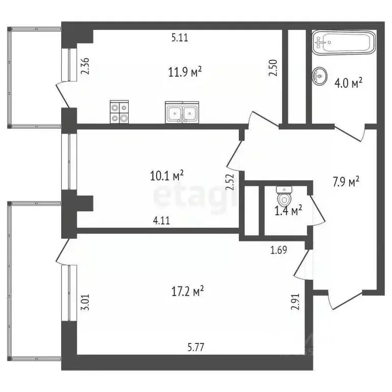 2-к кв. Севастополь ул. Тараса Шевченко, 21 (54.7 м) - Фото 0