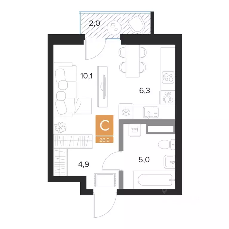 Студия Курская область, Курск Парковый квартал Чувства жилой комплекс ... - Фото 0