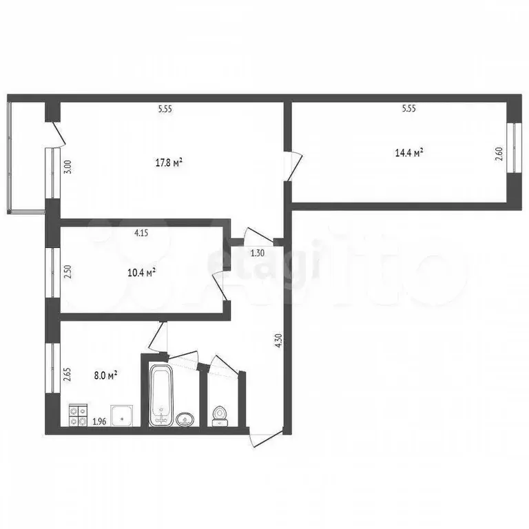3-к. квартира, 58,4 м, 5/5 эт. - Фото 0