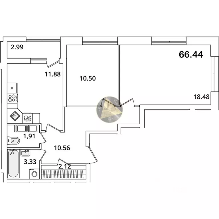2-к кв. Санкт-Петербург просп. Маршала Блюхера, 3к3 (66.44 м) - Фото 2