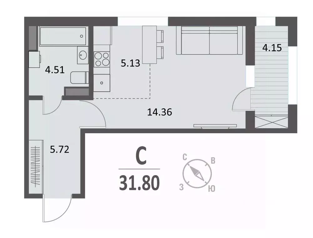 Студия Курская область, Курск Хуторская ул., 33 (31.8 м) - Фото 0