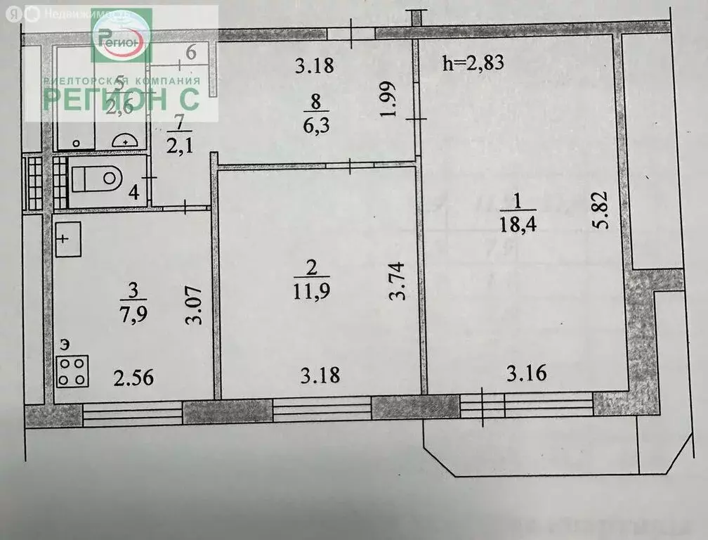 1к в 2-комнатной квартире (18.4 м) - Фото 1