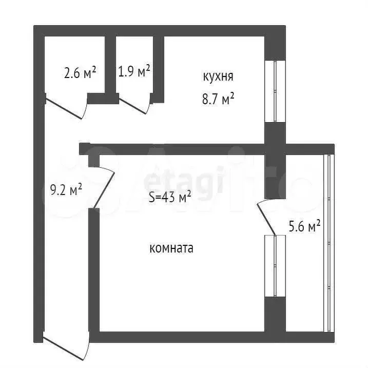 1-к. квартира, 43 м, 1/10 эт. - Фото 1