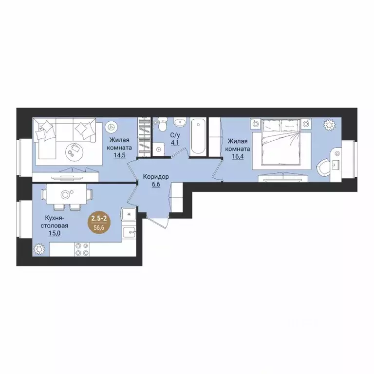 2-к кв. Вологодская область, Вологда Старое ш. (56.6 м) - Фото 1