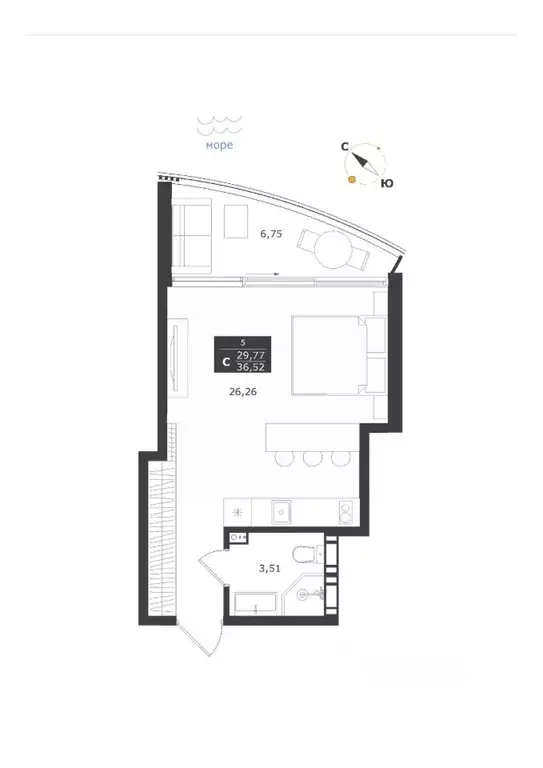 Студия Крым, Алушта муниципальный округ, с. Виноградное ул. Сусловой, ... - Фото 1