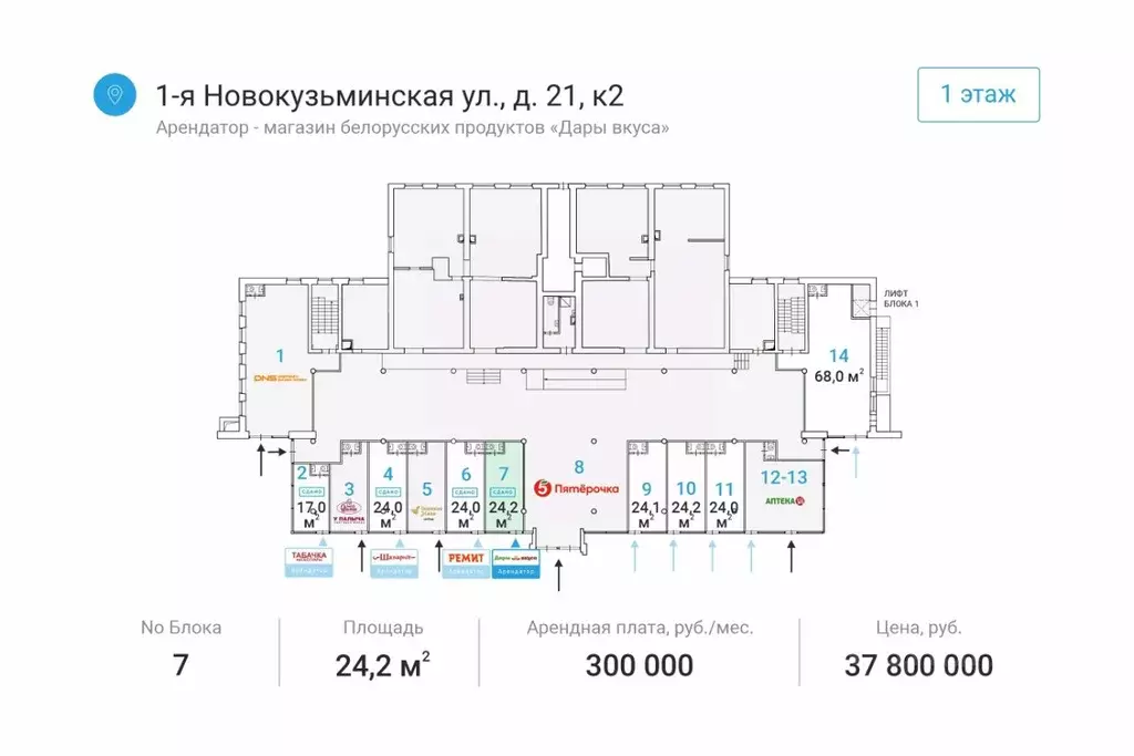 Торговая площадь в Москва 1-я Новокузьминская ул., 21К2 (24 м) - Фото 1