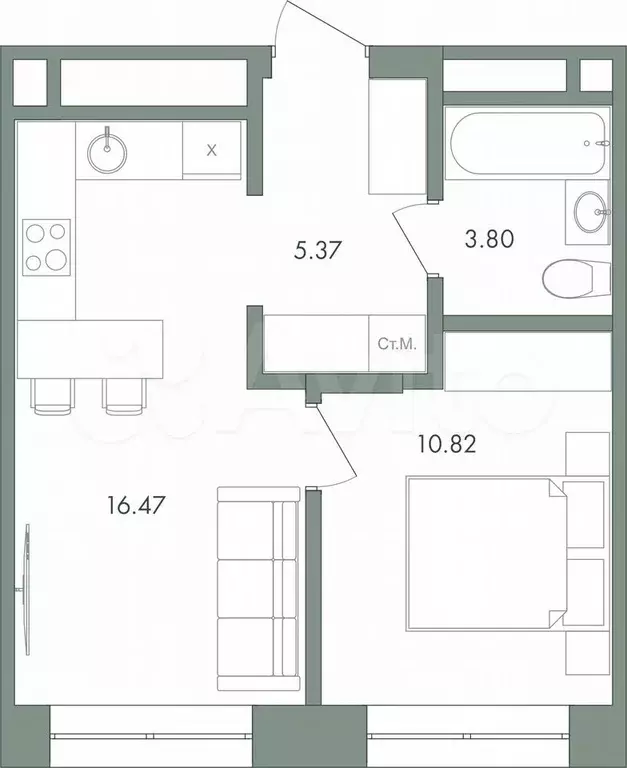 1-к. квартира, 36,5 м, 3/9 эт. - Фото 0